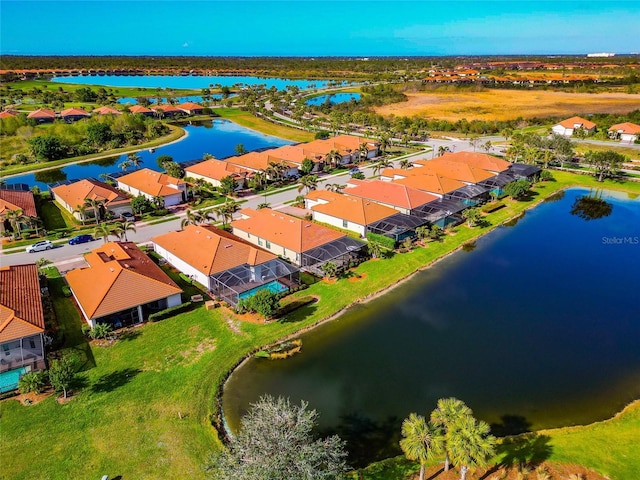 aerial view featuring a water view