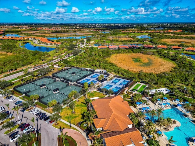 aerial view with a water view