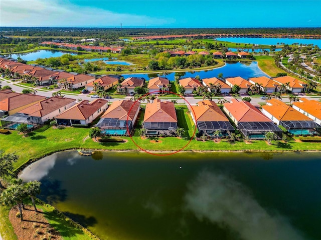 bird's eye view featuring a water view