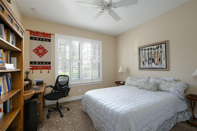 bedroom featuring carpet floors and ceiling fan