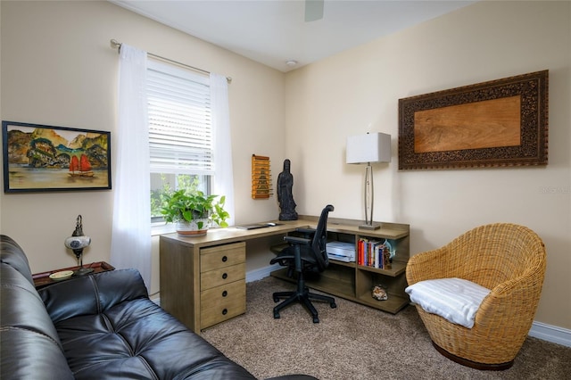 view of carpeted home office