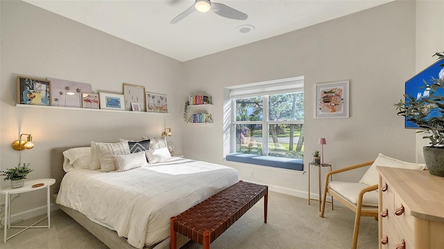 bedroom featuring ceiling fan and carpet flooring