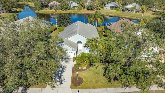 aerial view with a water view