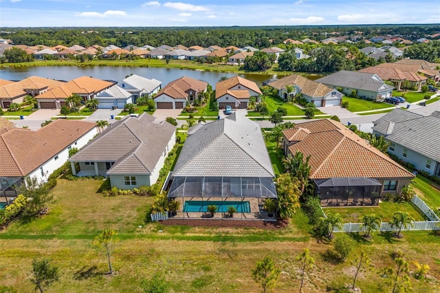 aerial view with a water view