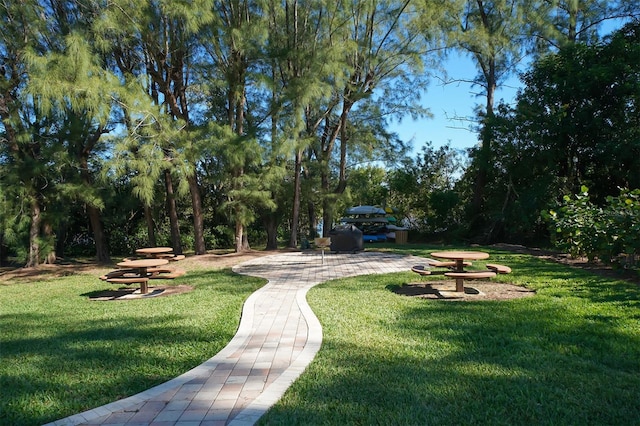 view of home's community with a lawn