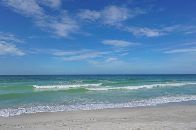 view of water feature featuring a beach view