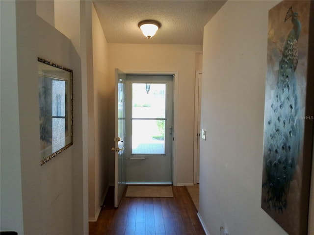5115 44th St W, Bradenton, FL 34210 - doorway to outside with hardwood / wood-style flooring, baseboards, and a textured ceiling