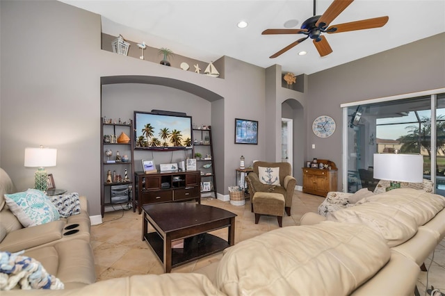 living room featuring ceiling fan