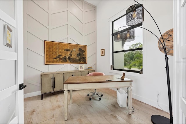 office space featuring light hardwood / wood-style floors