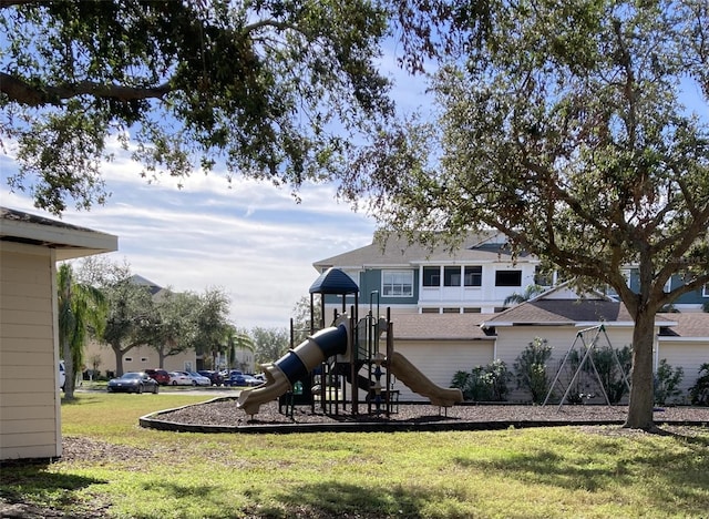 view of playground featuring a yard