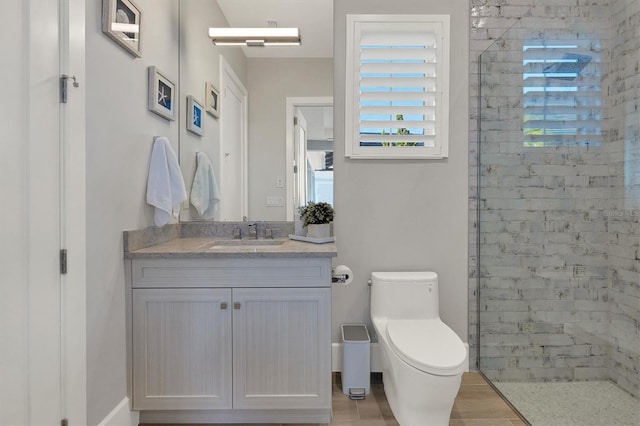 bathroom with vanity, toilet, and walk in shower