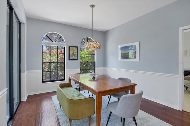 dining space featuring dark hardwood / wood-style floors