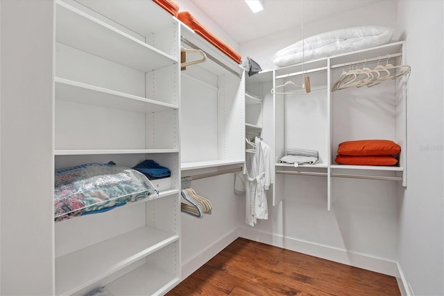 spacious closet with dark hardwood / wood-style floors