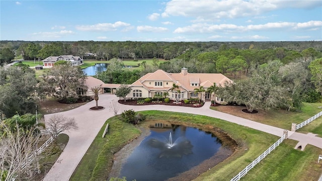 bird's eye view featuring a water view