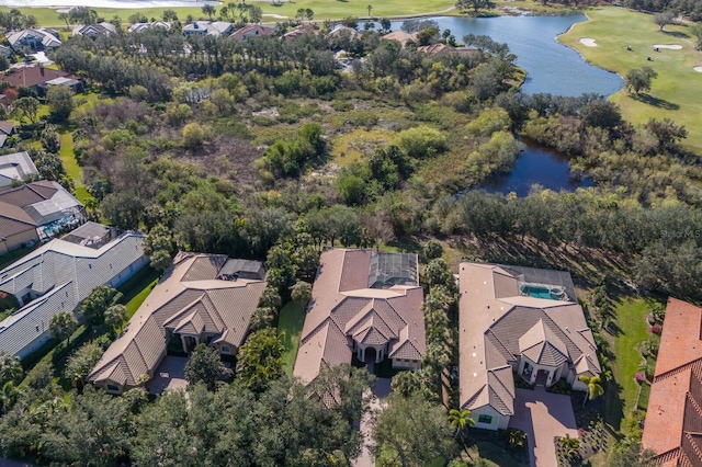 aerial view featuring a water view