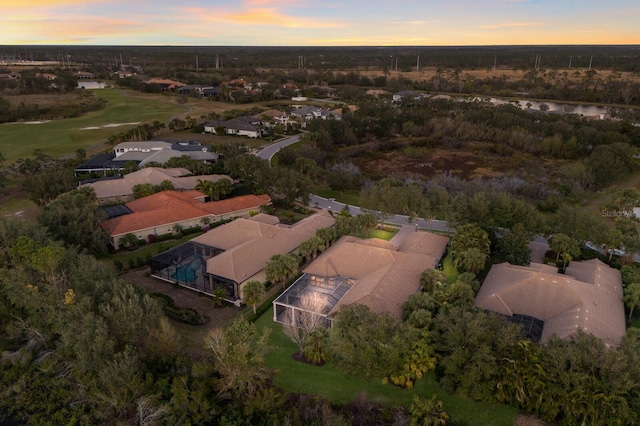 view of aerial view at dusk