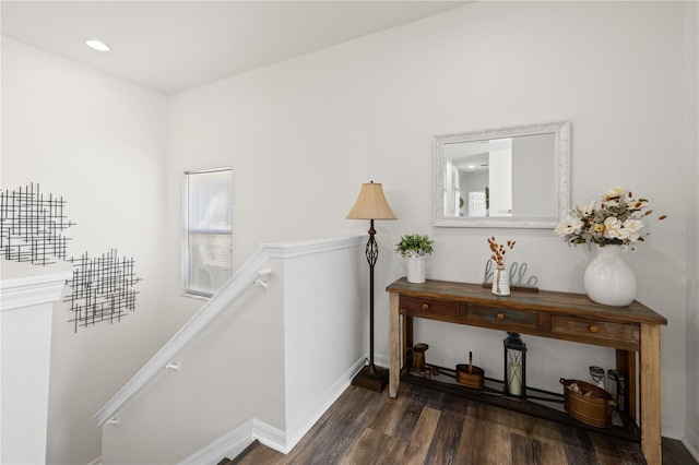 stairway with wood-type flooring