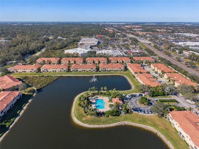 aerial view with a water view