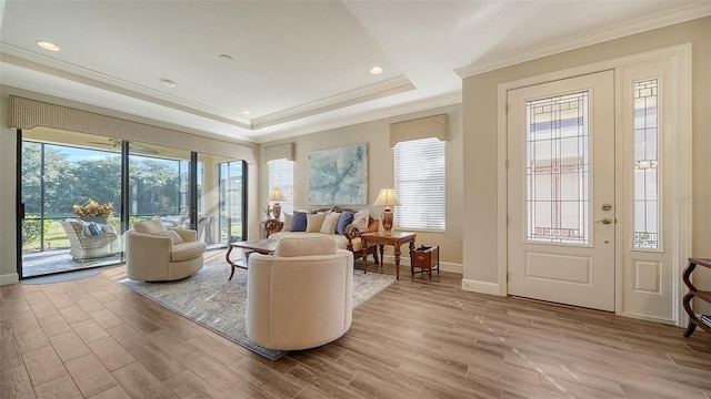 interior space featuring a tray ceiling