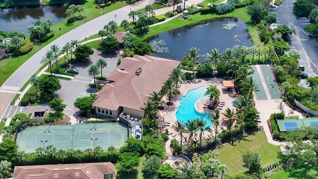 aerial view with a water view