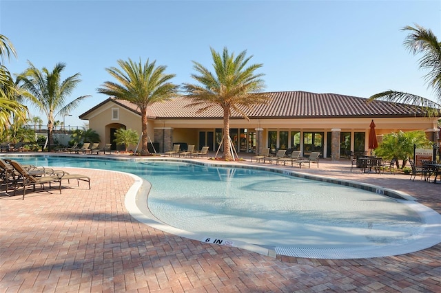 view of swimming pool with a patio