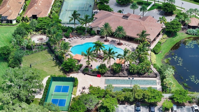 aerial view with a water view