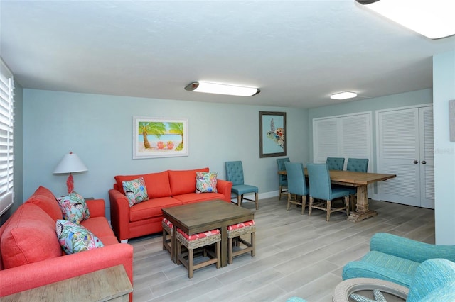 living room featuring light wood-type flooring