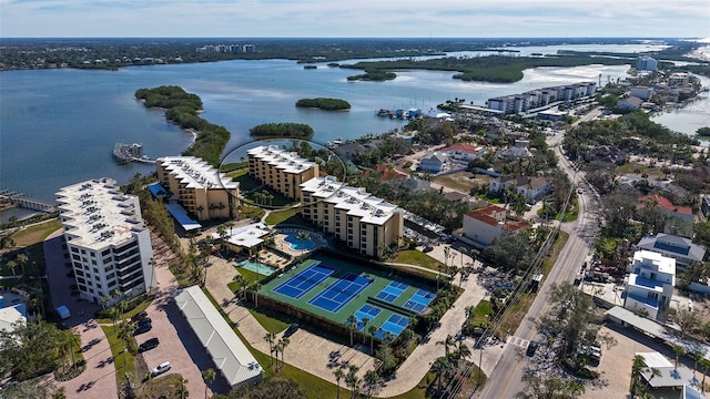 aerial view with a water view