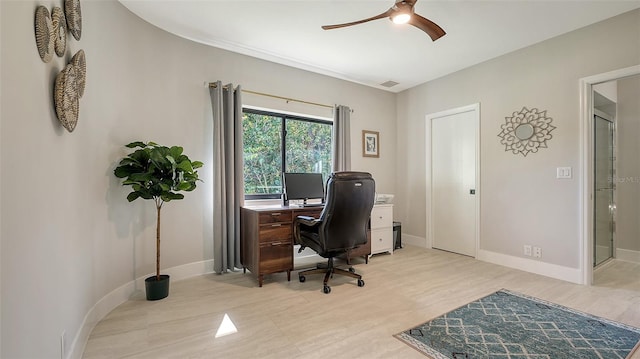 home office featuring ceiling fan