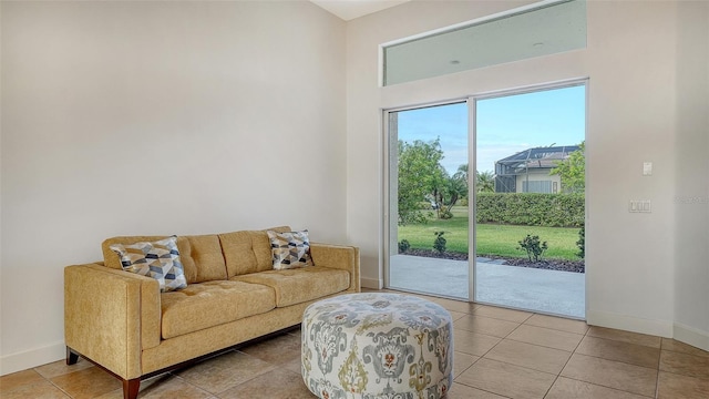 living room with light tile patterned floors