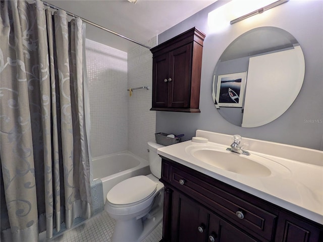 full bathroom with tile patterned flooring, vanity, toilet, and shower / tub combo