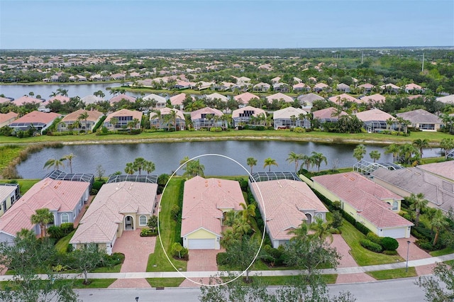 aerial view featuring a water view