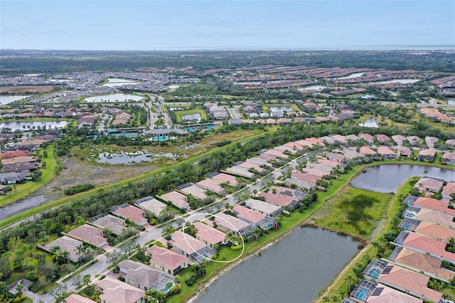 aerial view with a water view