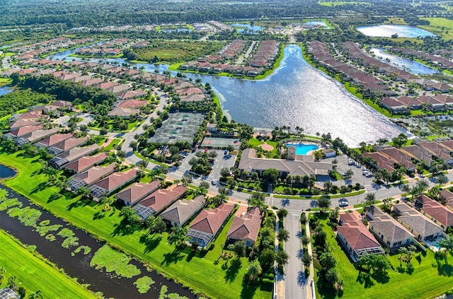 bird's eye view featuring a water view