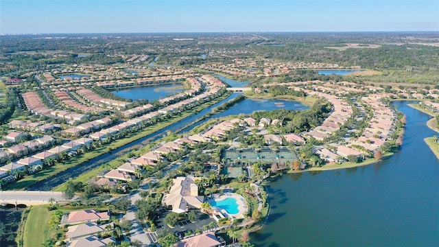 aerial view featuring a water view