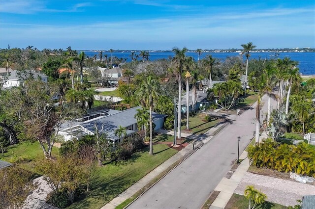 aerial view with a water view