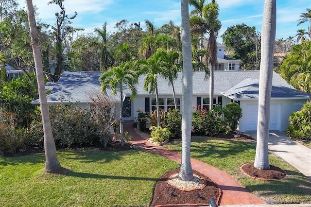 view of front of property with a garage and a front yard