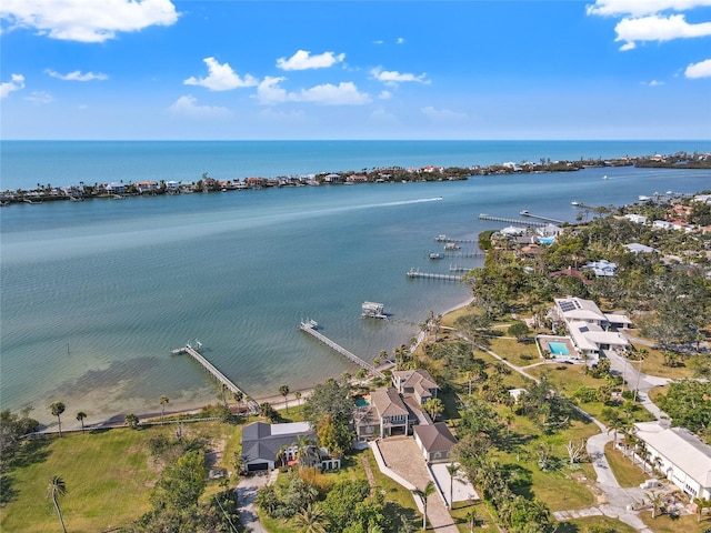 drone / aerial view featuring a water view