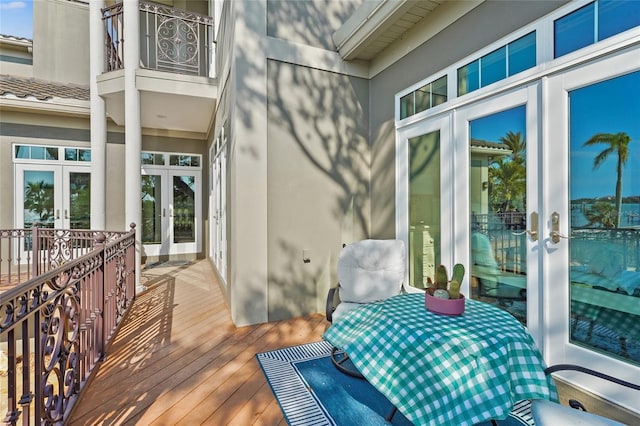 wooden terrace with french doors