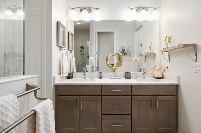 bathroom featuring vanity and walk in shower