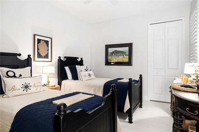 bedroom featuring a closet and ceiling fan