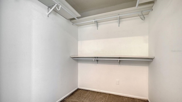 spacious closet featuring dark colored carpet