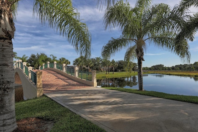 view of community featuring a water view