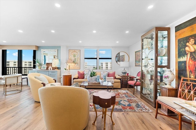 living room with light wood-type flooring