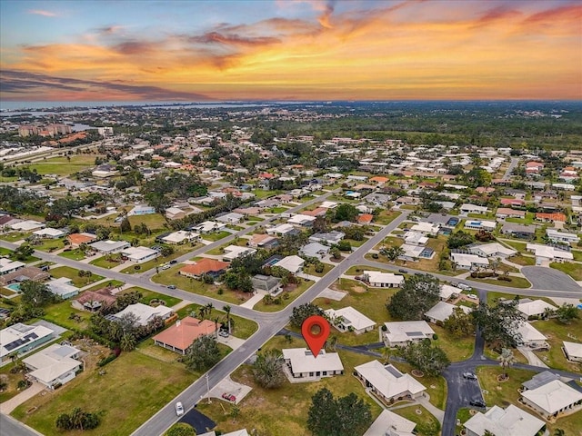 view of aerial view at dusk