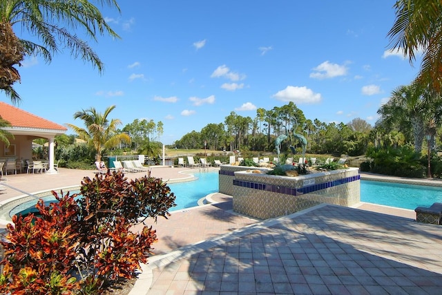 view of swimming pool with a patio area