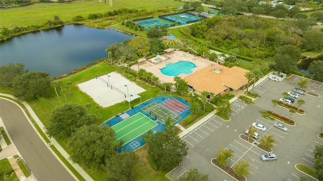 drone / aerial view featuring a water view