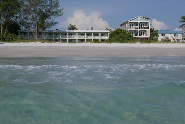 property view of water featuring a view of the beach