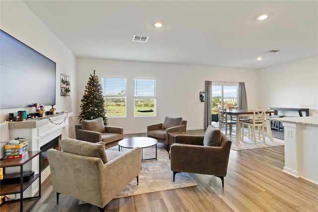 living room with light hardwood / wood-style floors