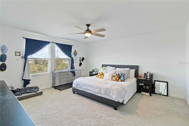 bedroom featuring carpet flooring and ceiling fan